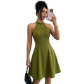 independent elegancepure color stand collar sexybacklessshortdress