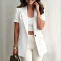 cross-border fashion women's lightweight business casual short-sleeve solid color blazer with button front