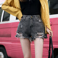 Distressed denim shorts - new korean style, fashionable & versatile, hand-weathered wash, high-waisted wide leg shorts for women