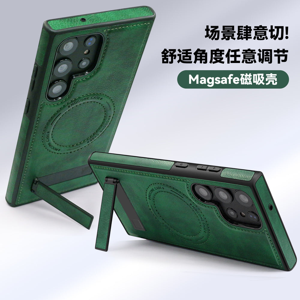Crystal shield leather case for samsung s25 edge premium leather magnetic phone case s24ultra invisible stand