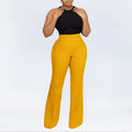 D3257 cross-border  fashionable european and american style casual solid color high-waisted wide-leg pants elastic african casual pants