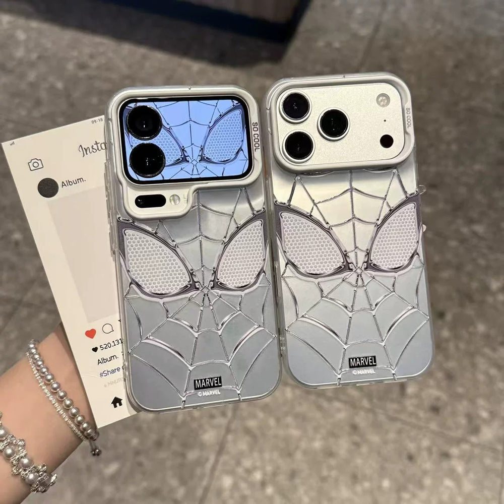 Suitable for apple 17pro silver edge spider-man spider web mecha trendy cool e-sports style iphone18 anti-fall mobile phone case