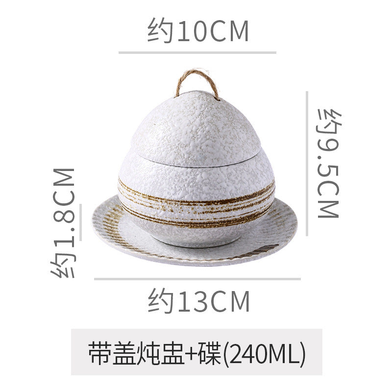 Japanese retro steamed egg cup, one-person soup cup, ceramic tableware, dessert bowl, bird's nest supplement, covered bowl, one-person stew cup