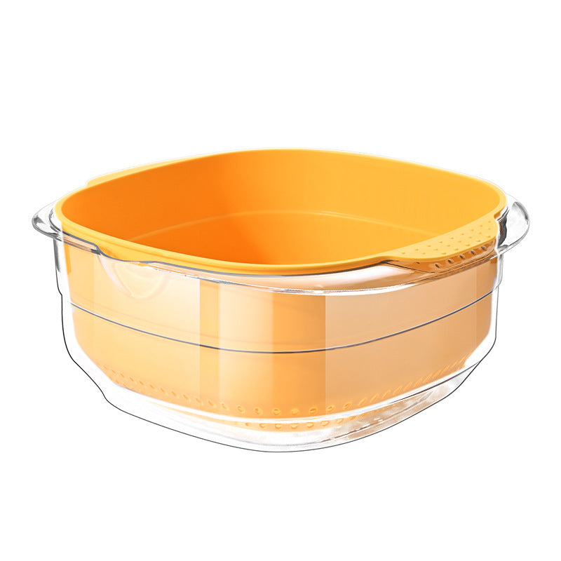 Plastic vegetable basin, kitchen hollow drain basket, vegetable basket storage, household large-capacity double-layer plastic basin washbasin