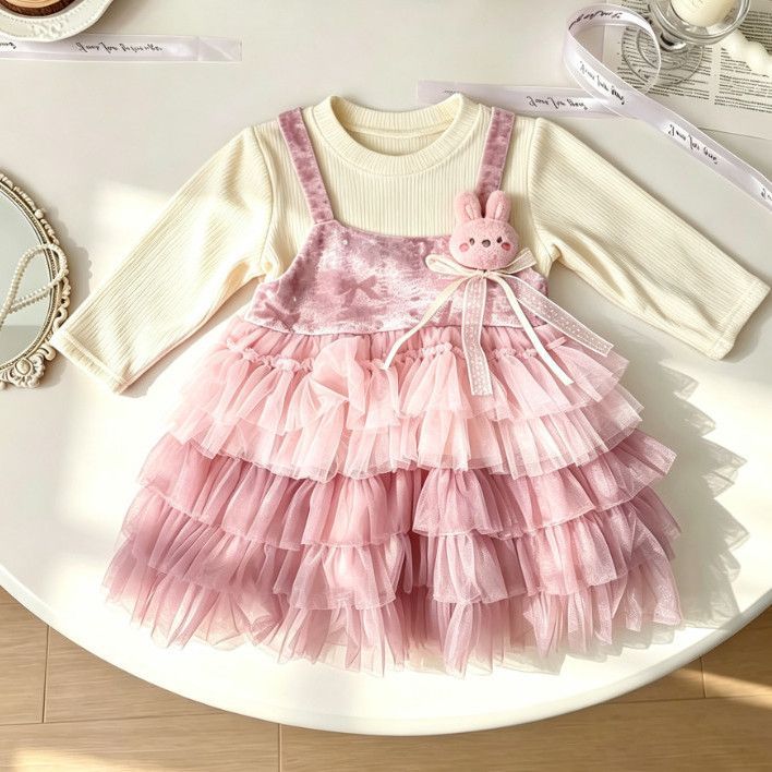 Baby girl long-sleeve dress,  new style, chic princess dress for girls, spring/autumn tulle tutu dress for children