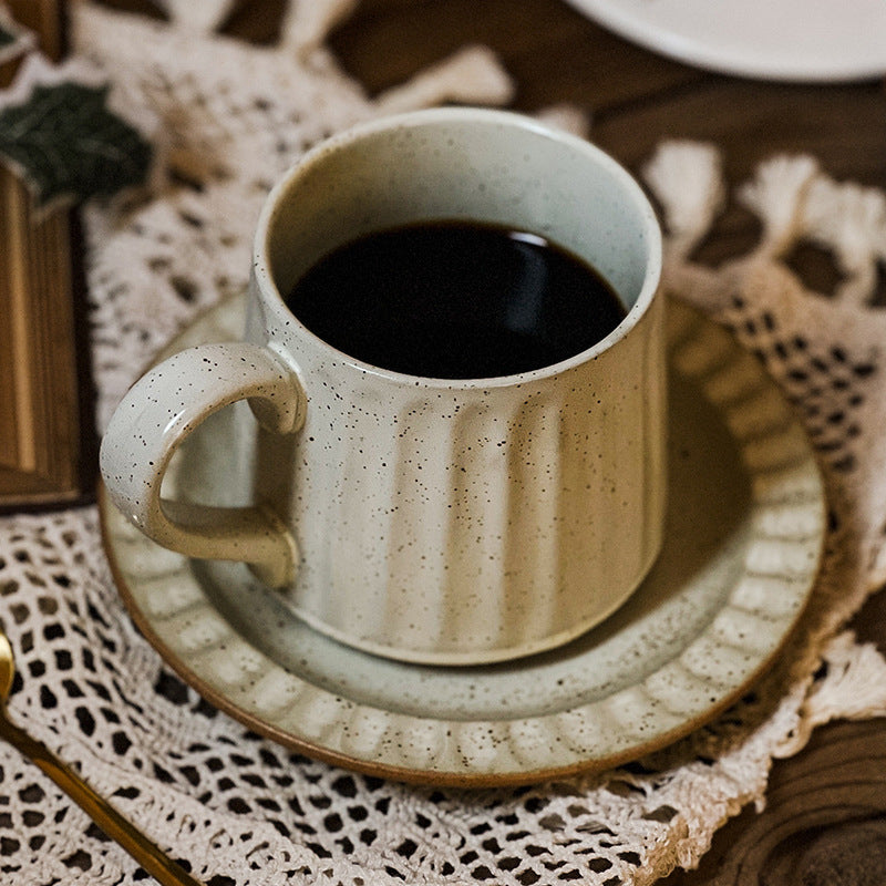 Vintage personalized ceramic striped afternoon tea milk coffee cup hand-painted stoneware mug italian nostalgic style cup and saucer set