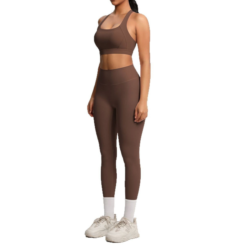 fashionpure color double-sided brushed back cross sports intimates yoga suit running fitness two-piece set