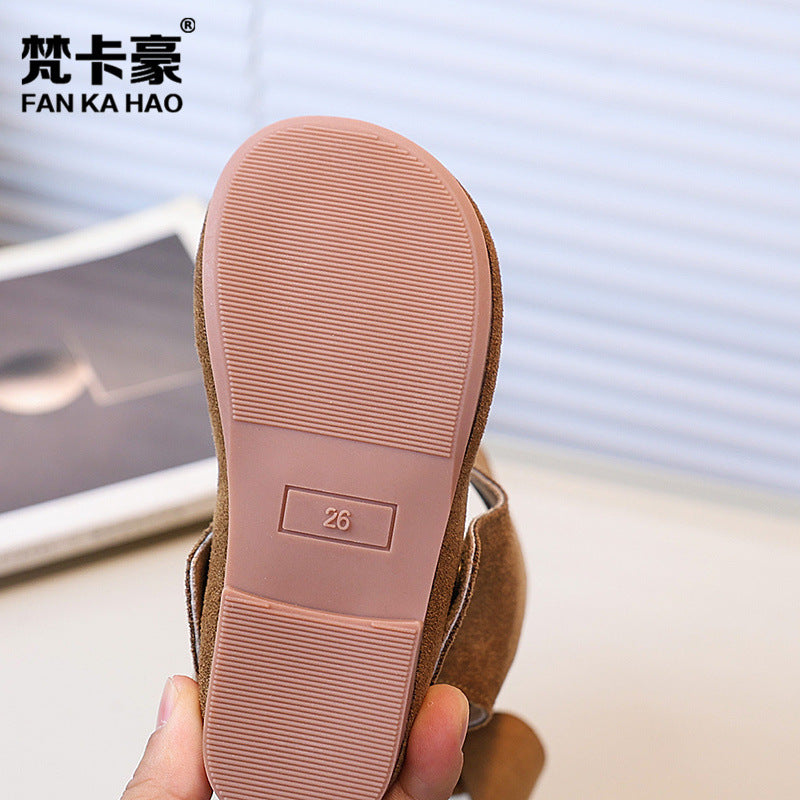 Vancahao ballet style leather boots  new korean style girls' bowknot princess shoes kids' fashion over-the-knee boots trendy