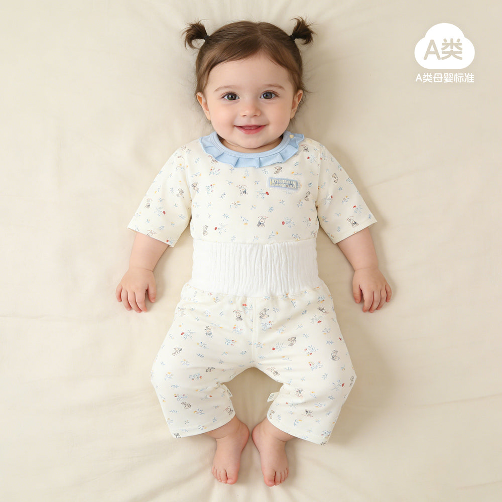 Baby pajamas mocotton thin style kids' loungewear summer boys' and girls' three-quarter sleeve air conditioning suit high-waisted set