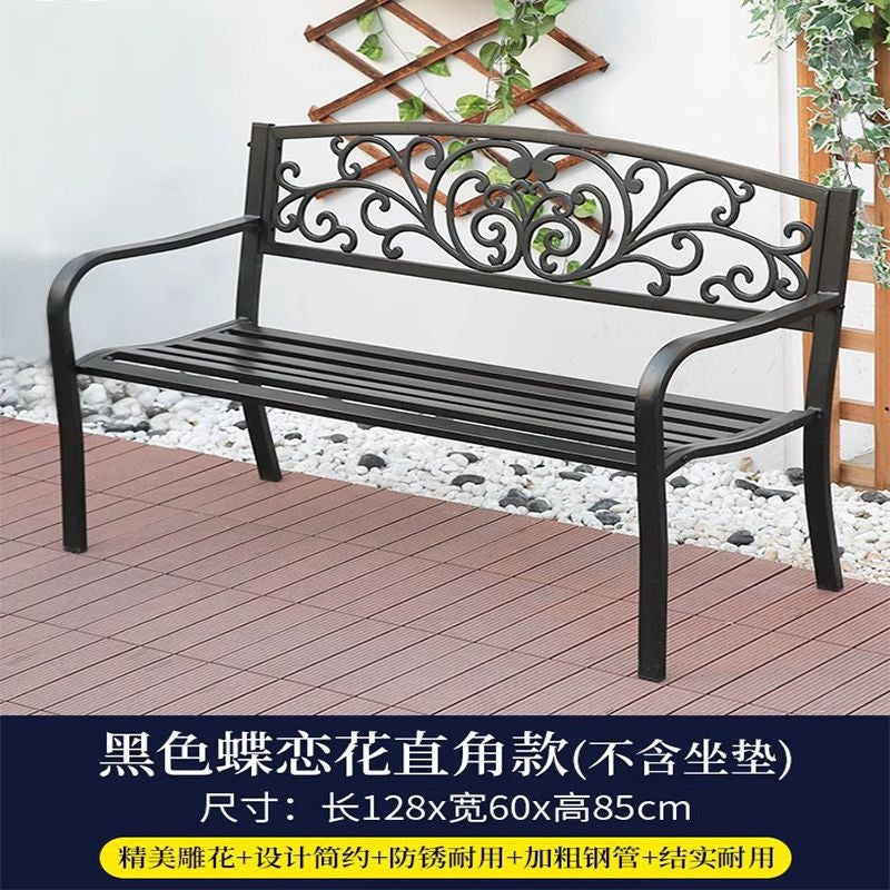 Outdoor park bench double seater bench casual simple bench iron backrest courtyard outdoor garden