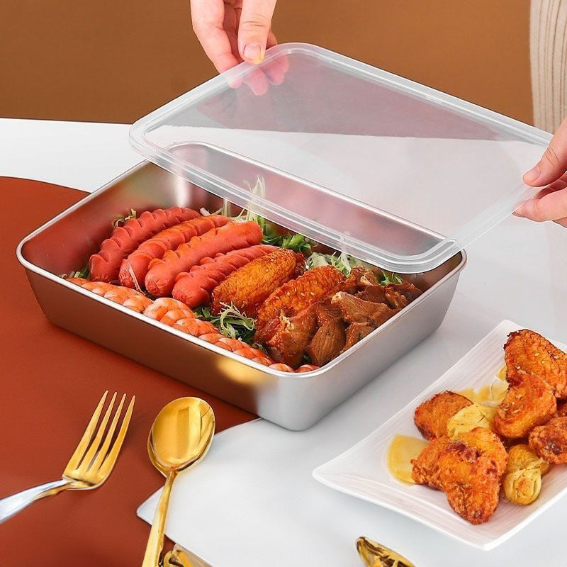 stainless steel towel tray for homemultifunctional covered square tray refrigerator food preservation box barbecue tray manufacturer