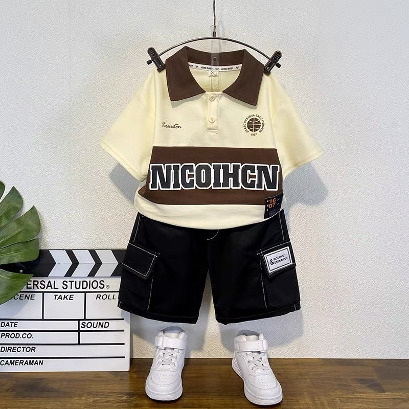 Kids' short-sleeve outfit: new summer  collection - trendy cartoon print top and stylish shorts set for toddlers and young children