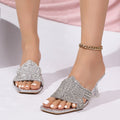 French chic rhinestone flat sandals women's 2026 summer new fashion outdoor wear one-strap plus size sandals