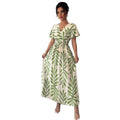 Amazon cross-border  summer new arrival: fresh seaside vacation style cami dress - fitted waist green leaf print dress