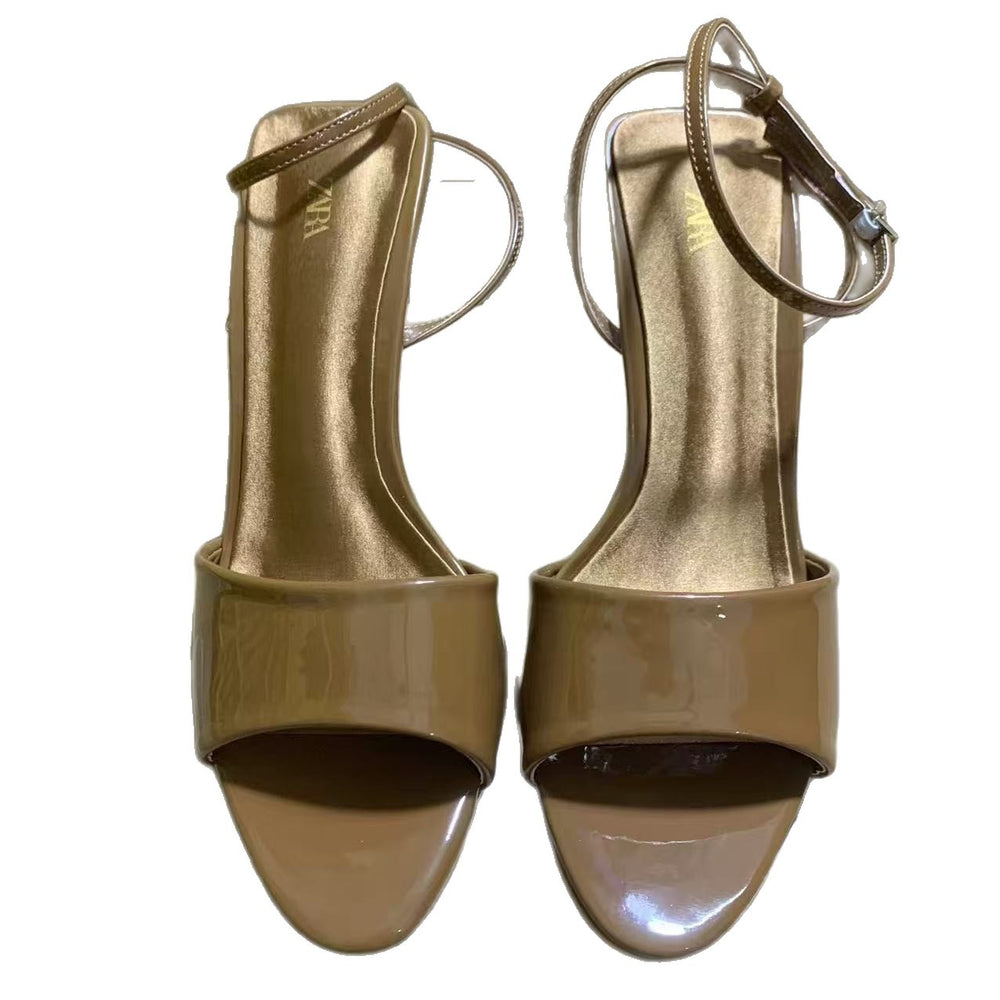 Za's 2025 new women's shoes: low-heeled, elegant, socialite-style pumps with closed toe, low-cut, back-strap detail, brown, open-toe design