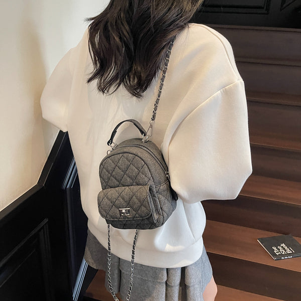 Xiaoxiangfeng mini rhombus small backpack 2025 summer new cute fashion trend casual single shoulder oblique span women's bag
