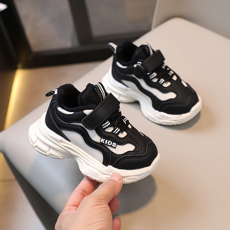Winternew arrivalkids sneakers lightweight boys and girls dad shoes junior children's running shoes heattech thin velvet two cotton shoes