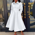 D532  european and american women's clothing  autumn new arrival big swing solid color turn-down collar long sleeve a-line dress african dress