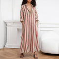 cross-border european and american women's clothing: summer dress for women, casual everyday loose striped v-neck dress