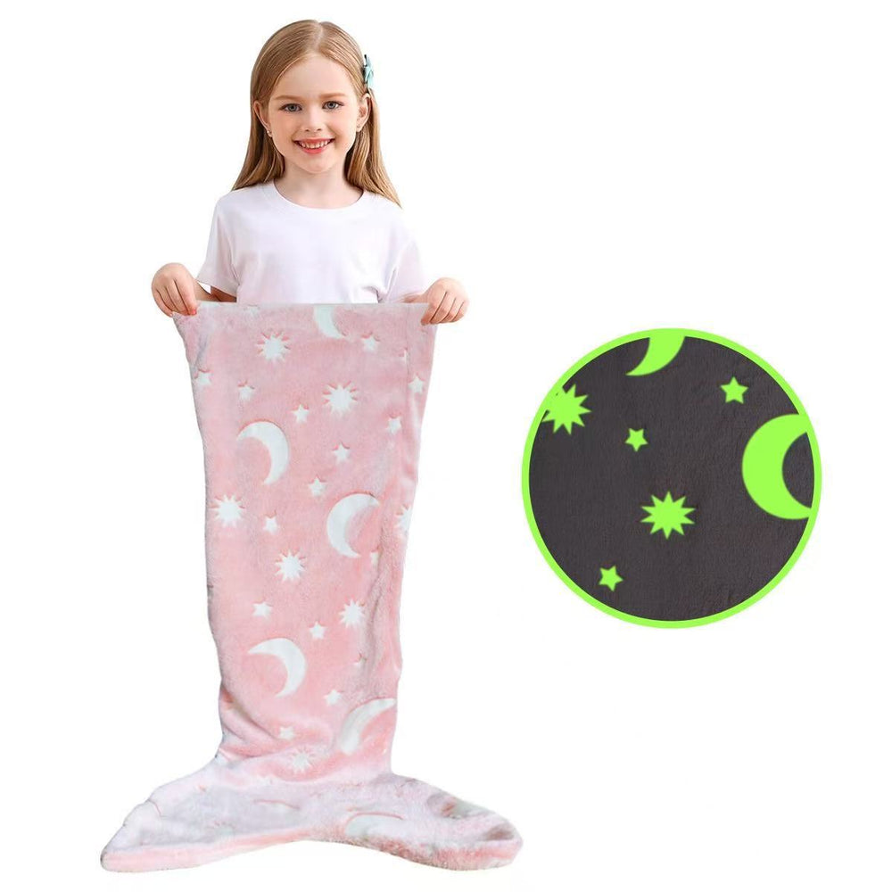 new arrival mermaid starry sky luminous kids sleeping bag flannel luminous blanket heattechfall and winter lazy blanket