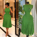 European and american light luxury socialite style sleeveless knitted dress - women's summer pleated patchwork slim fit elegant long dress