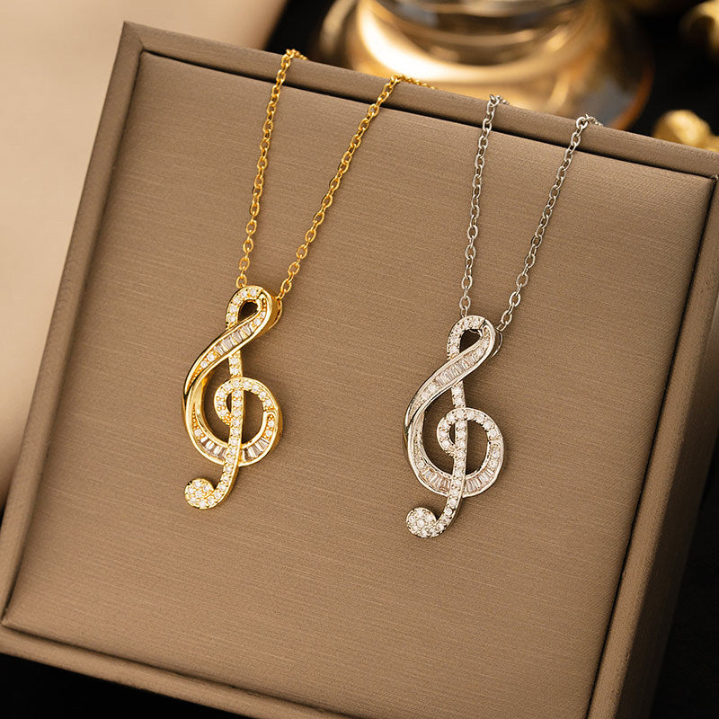 stylishfashion copper inlaid zirconium note necklace for women accessible luxuryniche stylesummerbest selling titanium steel clavicle chain jewelry