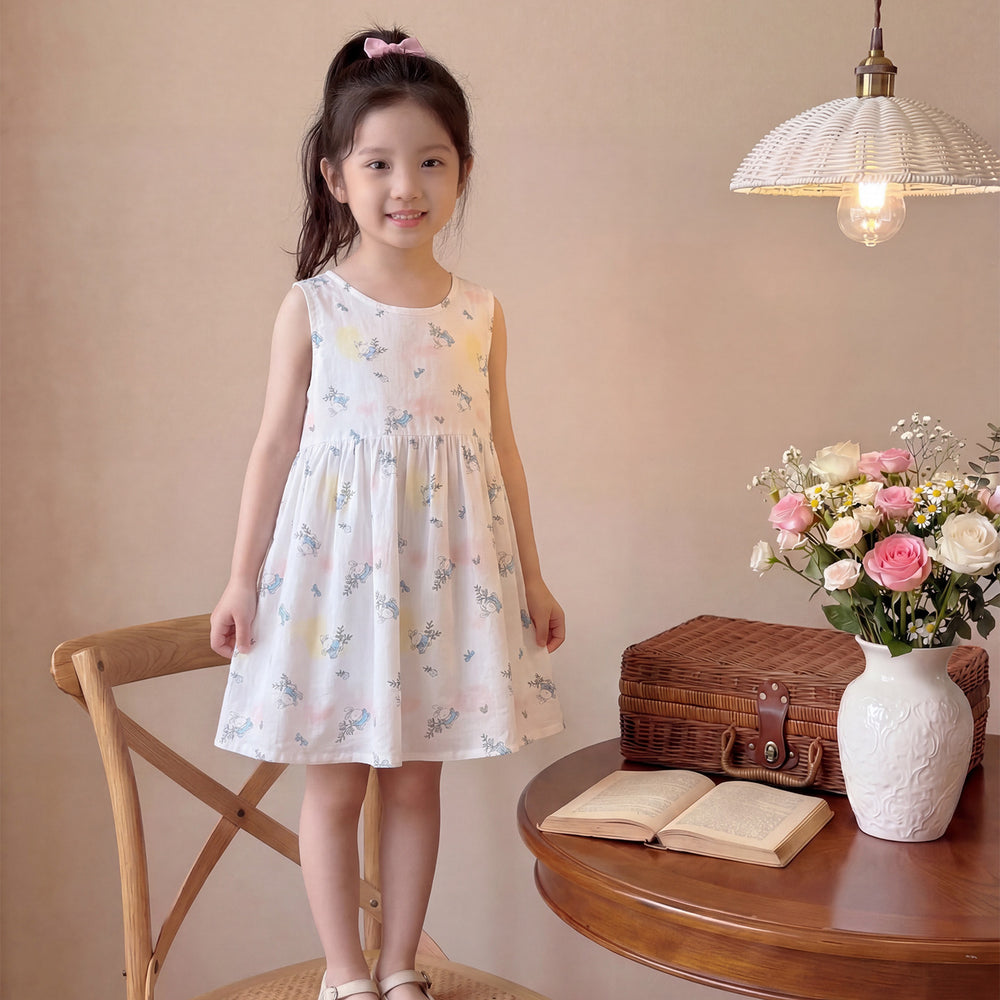 New girls' summer floral cotton silk dress - baby girl casual sweet style princess dress - stylish and trendy children's clothing