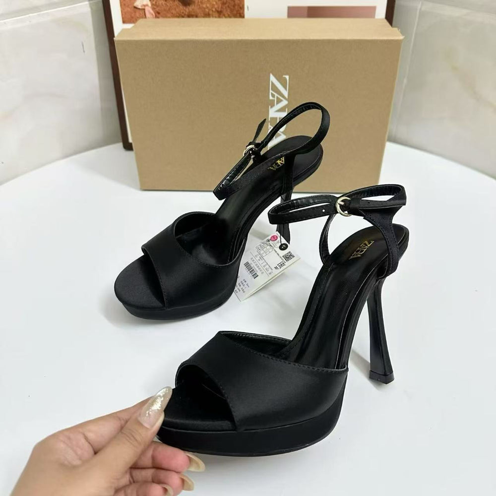 Za2025 new summer mid-heel women's thong sandals - square toe, open toe, flat, low-cut, backless, fashionable and sexy
