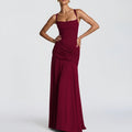 european and american export women's clothing: elegant and sexy solid color sleeveless cinched waist swing dress with spaghetti straps