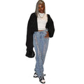 European and american cross-border women's fashion: new trendy high-waisted denim straight-leg jeans with eyelet and drawstring detail for
