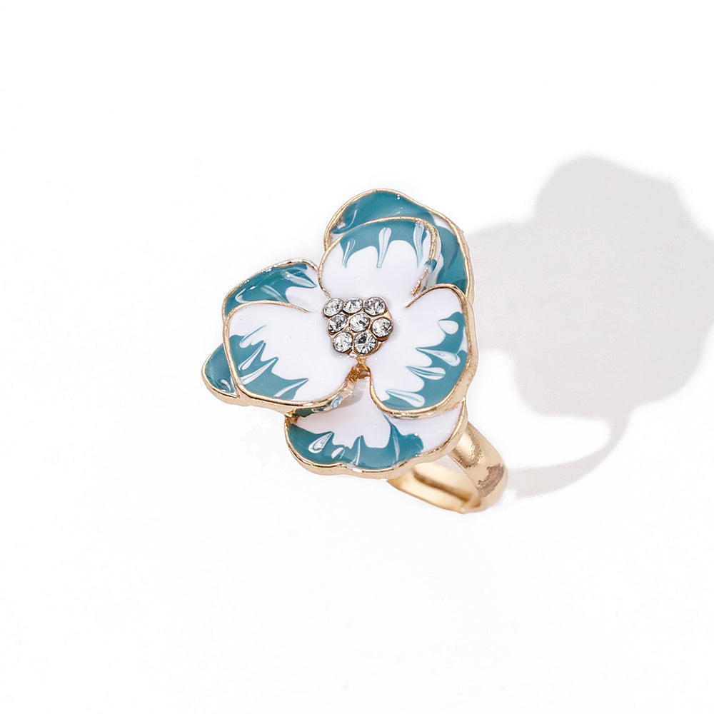 Fashion cross-border ins oil drop flower ring fashioneasiest for matchniche stylesense of design pearlescent opening adjustable hand jewelry