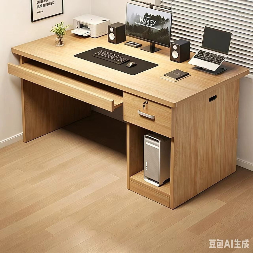 Modern home computer desk with lock, office desk, simple executive desk, office staff desk, student desk, wooden desk