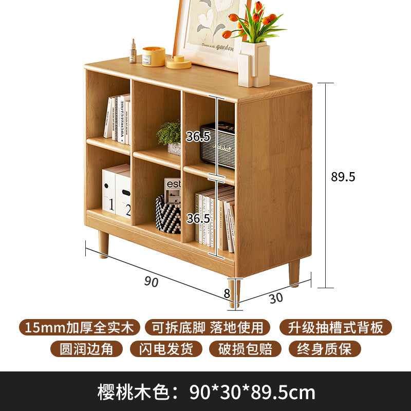 Solid wood short bookcase Walnut color locker American small cabinet Living room rack Record storage cabinet Locker