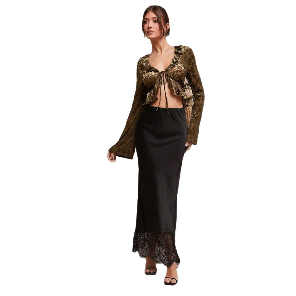skirt lacepatchwork satin skirt socialite high-end women's clothing manufacturer source goods