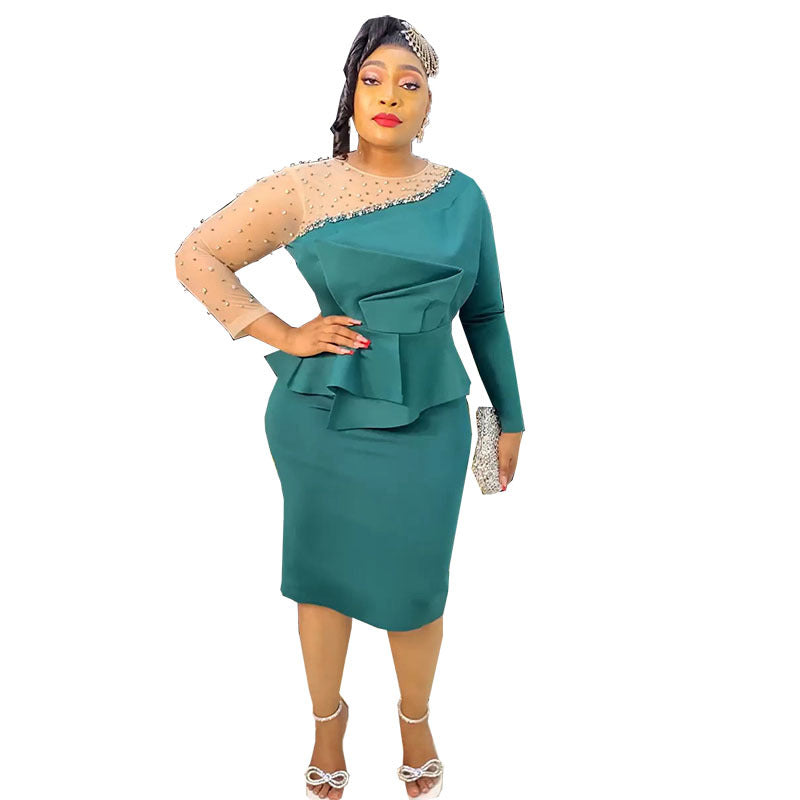 new arrivals: african cross-border fashion - figure-hugging midi dress with long sleeves - hot seller!