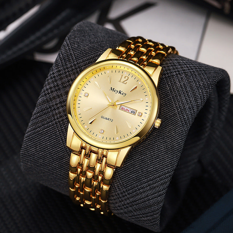 Mcykcy brand steel band alloy business watch with date and day display - cross-border wholesale casual dual calendar quartz watch
