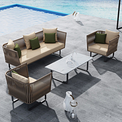Outdoor sofa rattan sofa chair triple combination outdoor leisure waterproof sunscreen rattan rattan art courtyard terrace furniture