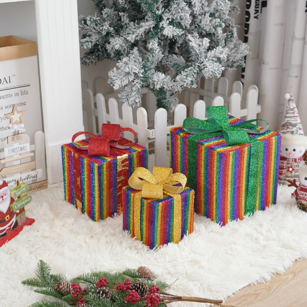 Popular Christmas gift box three-piece Christmas light decoration ambient light ins wind indoor and outdoor flashing ornament