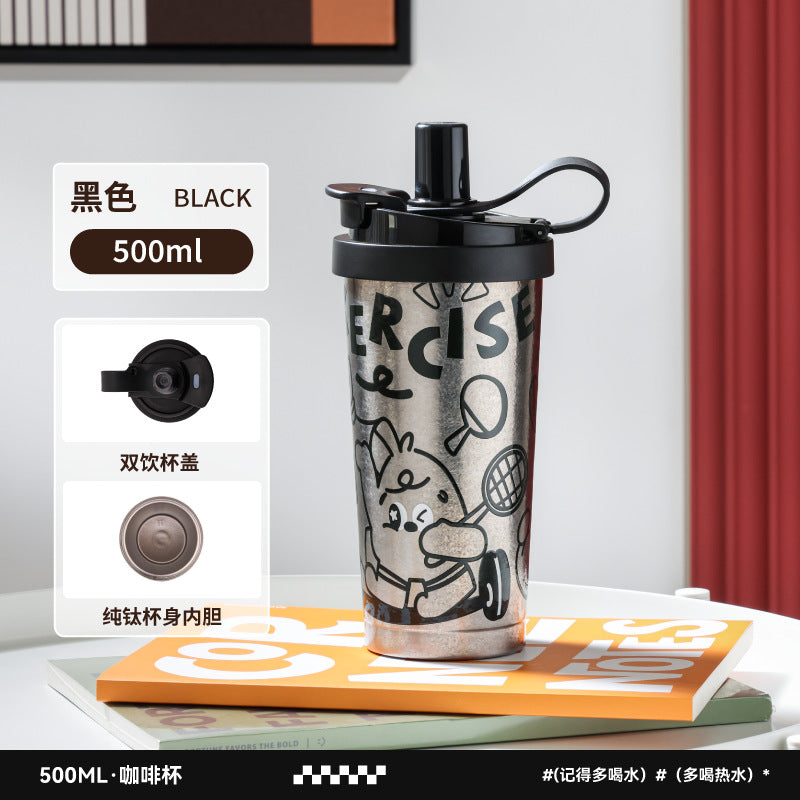 Pure titanium coffee cup thermos cup for men and women, double drinking cup, high-looking car portable cold-proof pure titanium cup