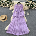 Luxury french style polo neck lantern sleeve shirt dress - women's summer tie-waist maxi dress - ethereal & stunning elegant long dress