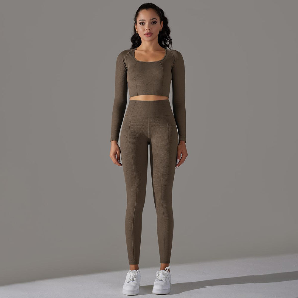 new arrival seamless jacquard knitting yoga wear breathable tight sports suit high waist hip lifting running fitness wear