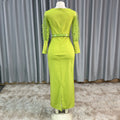 fashion knitting heavy industry hot diamond beading puff sleeves long sleevesilm pencil skirt dress long skirt african women