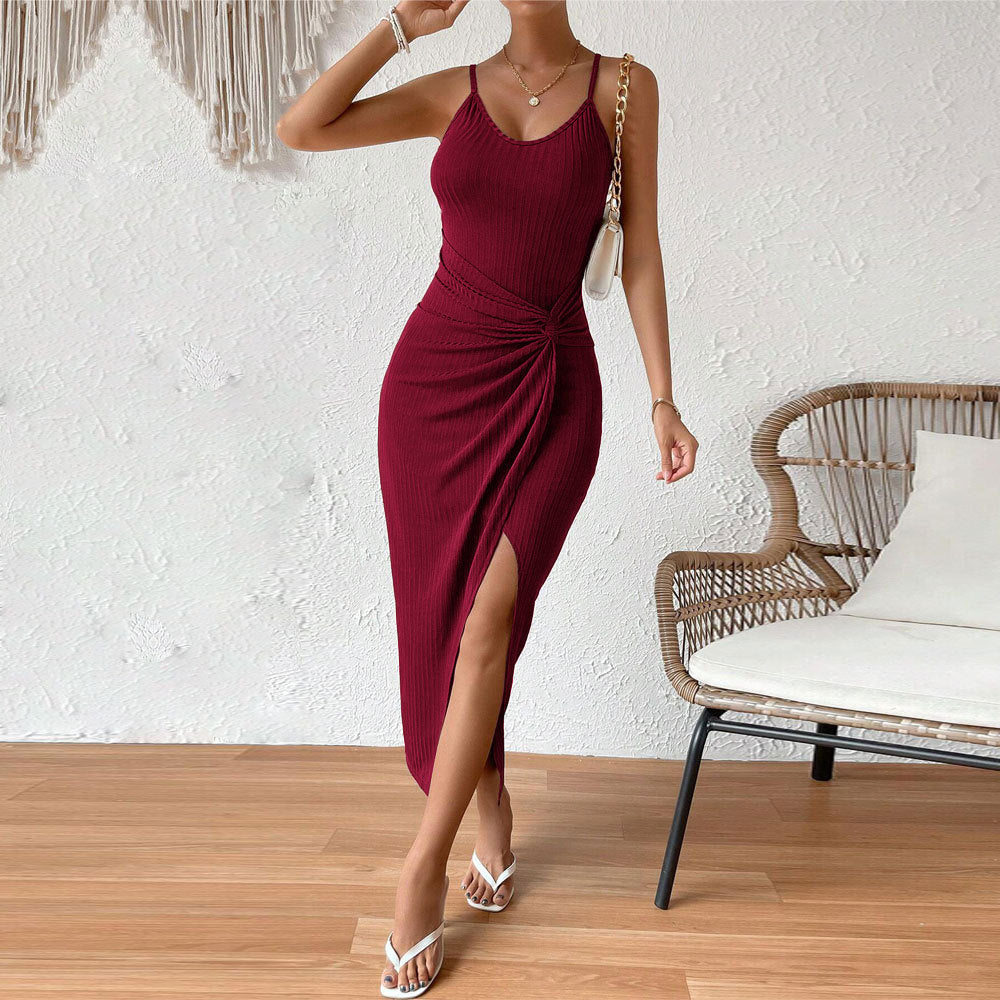 spring/summer new arrivals: european and american style women's bodycon mini dress with slit, sexy open back, and elegant strappy design