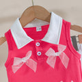 cross-border hot seller: girls' color block polo tank top and pleated skirt set with 3d bow two-piece outfit