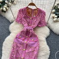 Classy sense of cut air square collar quality lacedress women's summer metal buckle waist silmslimming look a-line skirt