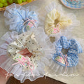 Hair tie women's classy style fashion cream white polka dot lace double layer large intestine hair rope tie hair durable headband