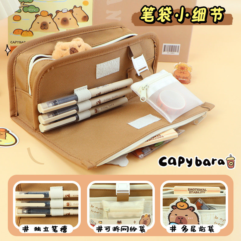 Kapibara pencil case ins high-value pencil case pencil case cute milk huhu large-capacity stationery box
