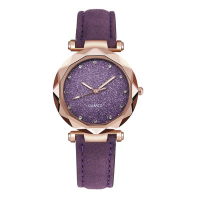 New arrival starry sky watch for women live broadcast women's fashioncasual watch rhinestone frosted leather belt watch thin model
