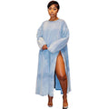 European and american cross-border women's clothing  women's denim dress autumn and winter fashionable minimalist slit long sleeve denim maxi dress