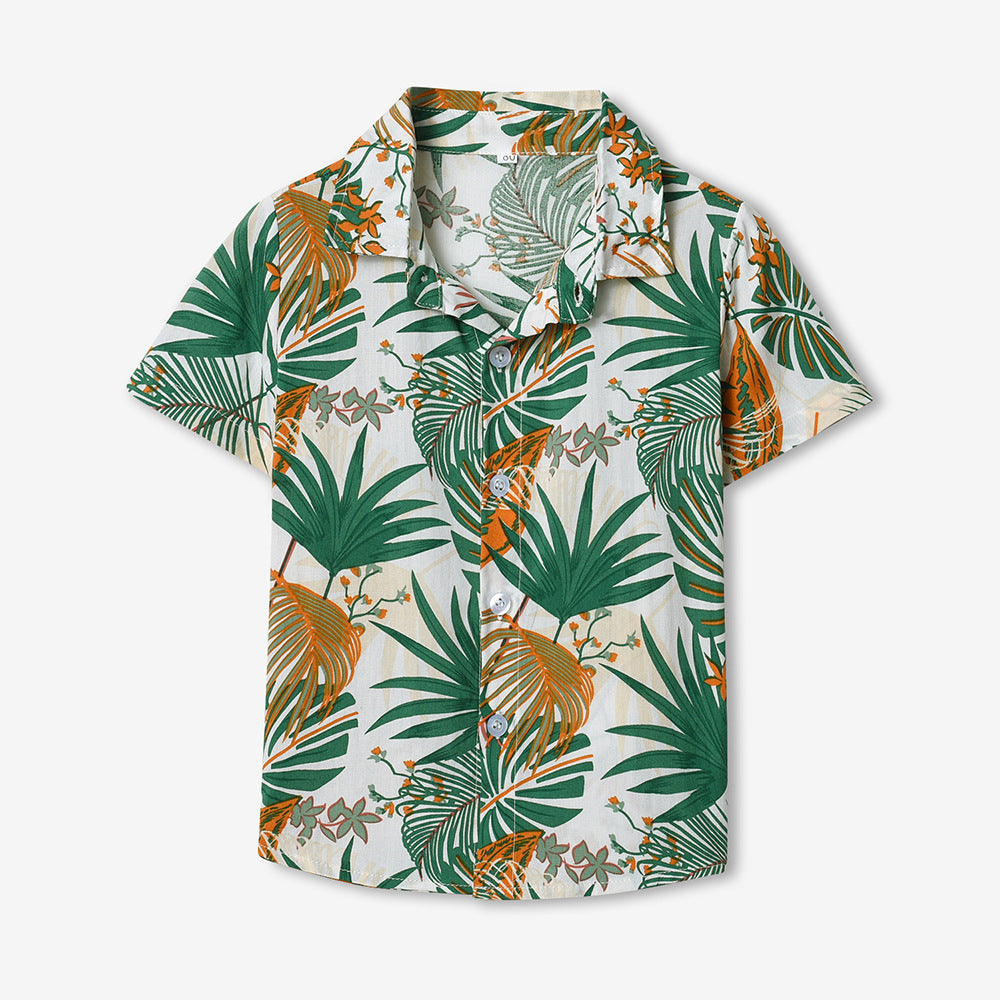 Summer new arrival: cross-border kids' short-sleeve shirt - comfortable, casual, beach-style printed shirt for boys